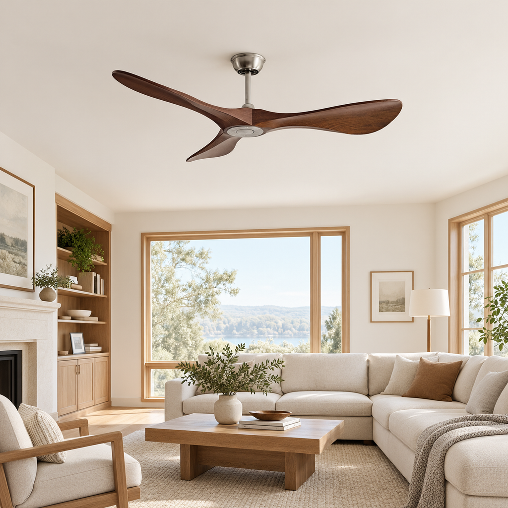 42/52/60Inch Strong Blade DC Motor Ceiling Fan with Light and Remote - 6-Speed Silent Deal NO Light for Low Ceilings for Bedroom - Salon