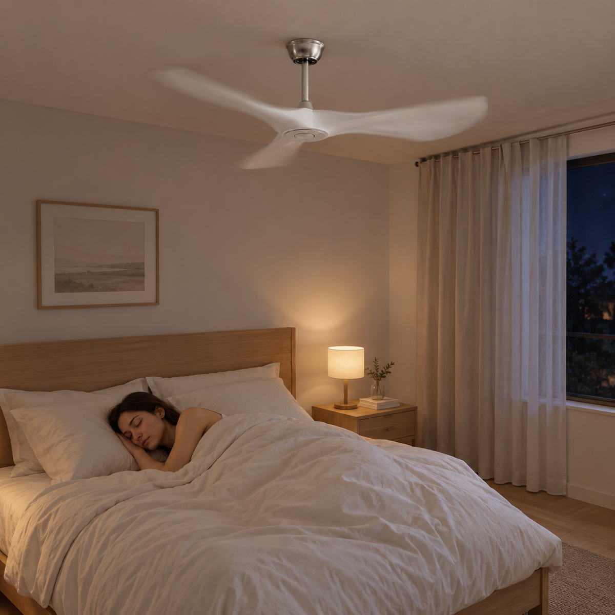 42/52/60Inch Strong Blade DC Motor Ceiling Fan with Light and Remote - 6-Speed Silent Deal NO Light for Low Ceilings for Bedroom - Image 2 Image