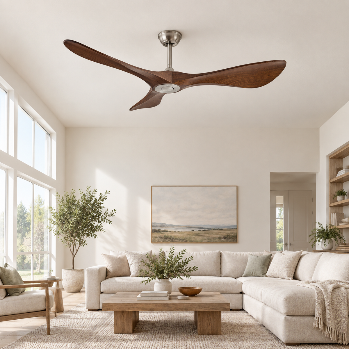 42/52/60Inch Strong Blade DC Motor Ceiling Fan with Light and Remote - 6-Speed Silent Deal NO Light for Low Ceilings for Bedroom - Image 1 Image