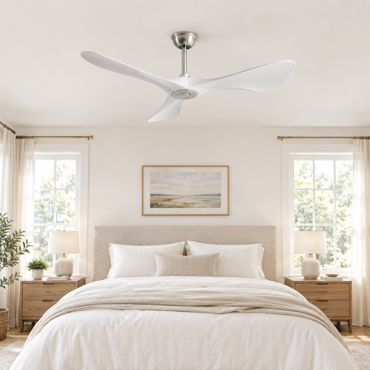 42/52/60Inch Strong Blade DC Motor Ceiling Fan with Light and Remote - 6-Speed Silent Deal NO Light for Low Ceilings for Bedroom - Chambre