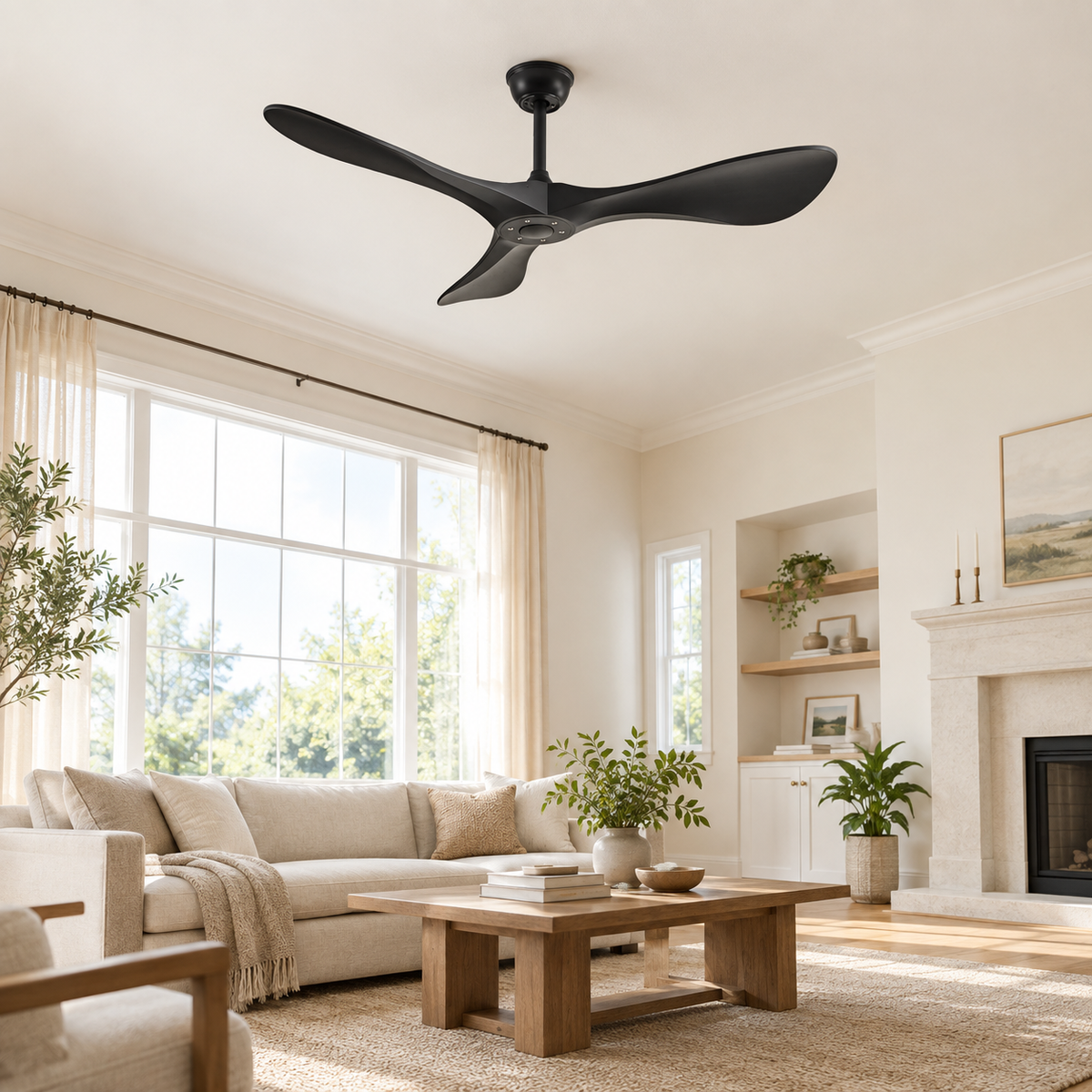 42/52/60Inch Strong Blade DC Motor Ceiling Fan with Light and Remote - 6-Speed Silent Deal NO Light for Low Ceilings for Bedroom - Image 1 Image