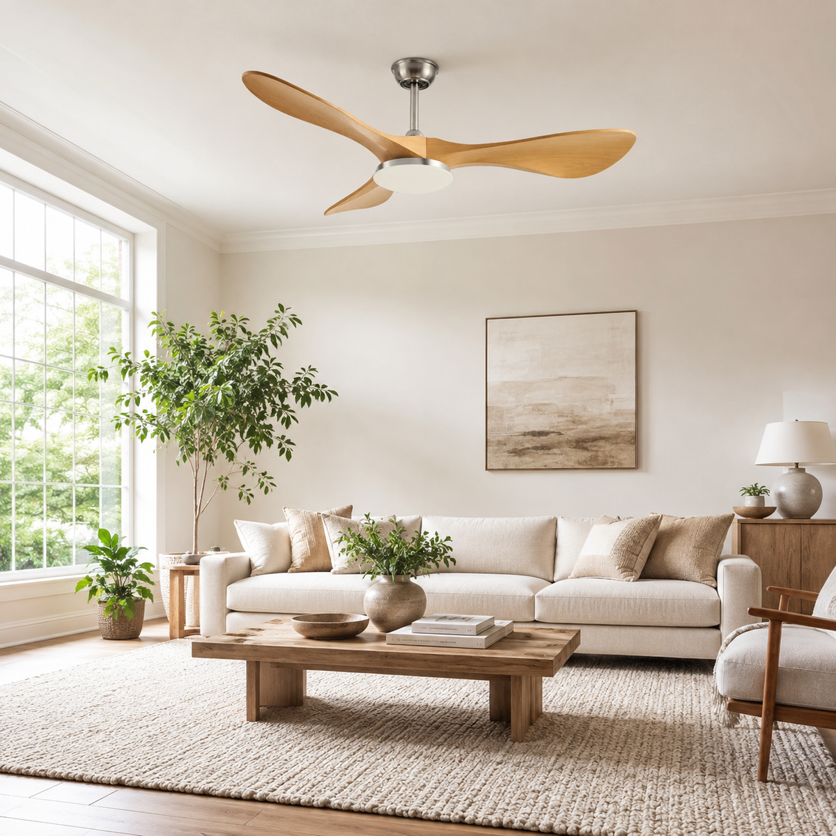 42/52/60Inch Strong Blade DC Motor Ceiling Fan with Light and Remote - 6-Speed Silent Deal NO Light for Low Ceilings for Bedroom - Image 1 Image