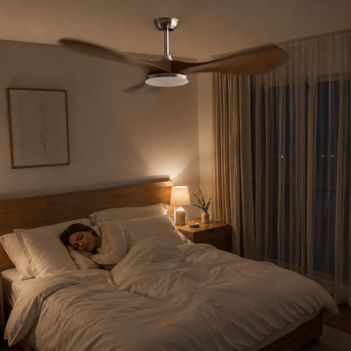 42/52/60Inch Strong Blade DC Motor Ceiling Fan with Light and Remote - 6-Speed Silent Deal NO Light for Low Ceilings for Bedroom - Image 2 Image
