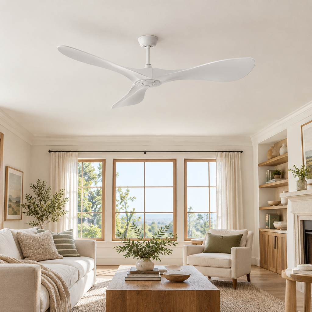 42/52/60Inch Strong Blade DC Motor Ceiling Fan with Light and Remote - 6-Speed Silent Deal NO Light for Low Ceilings for Bedroom - Salon