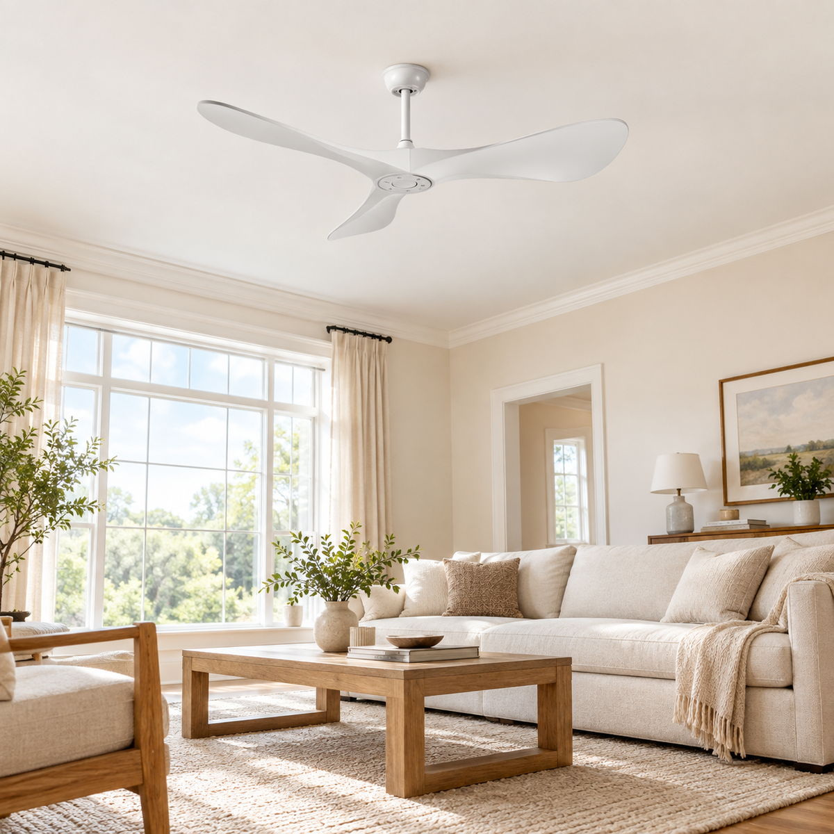 42/52/60Inch Strong Blade DC Motor Ceiling Fan with Light and Remote - 6-Speed Silent Deal NO Light for Low Ceilings for Bedroom - Image 1 Image