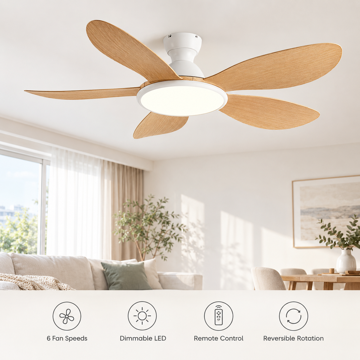 42/52inch Modern LED 60W Low Floor DC Motor 35W Ceiling Fans With Remote Control Simple Ceiling Fan With Light Home Fan 220V - Fonctionnalitées