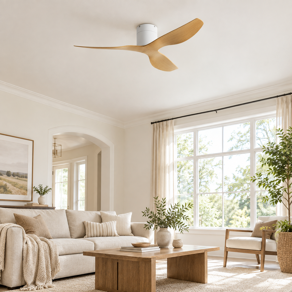 45/52 inch Modern Stylish LED Ceiling Fan with Light Remote Control 3 Blades Quiet Modern Design for Living Room Bedroom - Image 1 Image