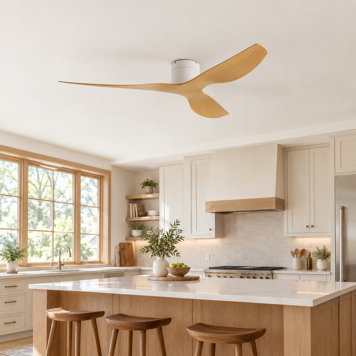 45/52 inch Modern Stylish LED Ceiling Fan with Light Remote Control 3 Blades Quiet Modern Design for Living Room Bedroom - Cuisine