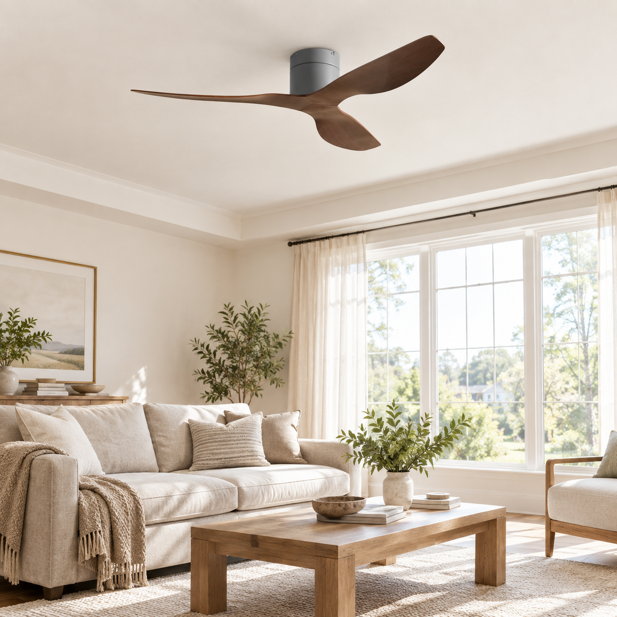 45/52 inch Modern Stylish LED Ceiling Fan with Light Remote Control 3 Blades Quiet Modern Design for Living Room Bedroom - Image 1 Image