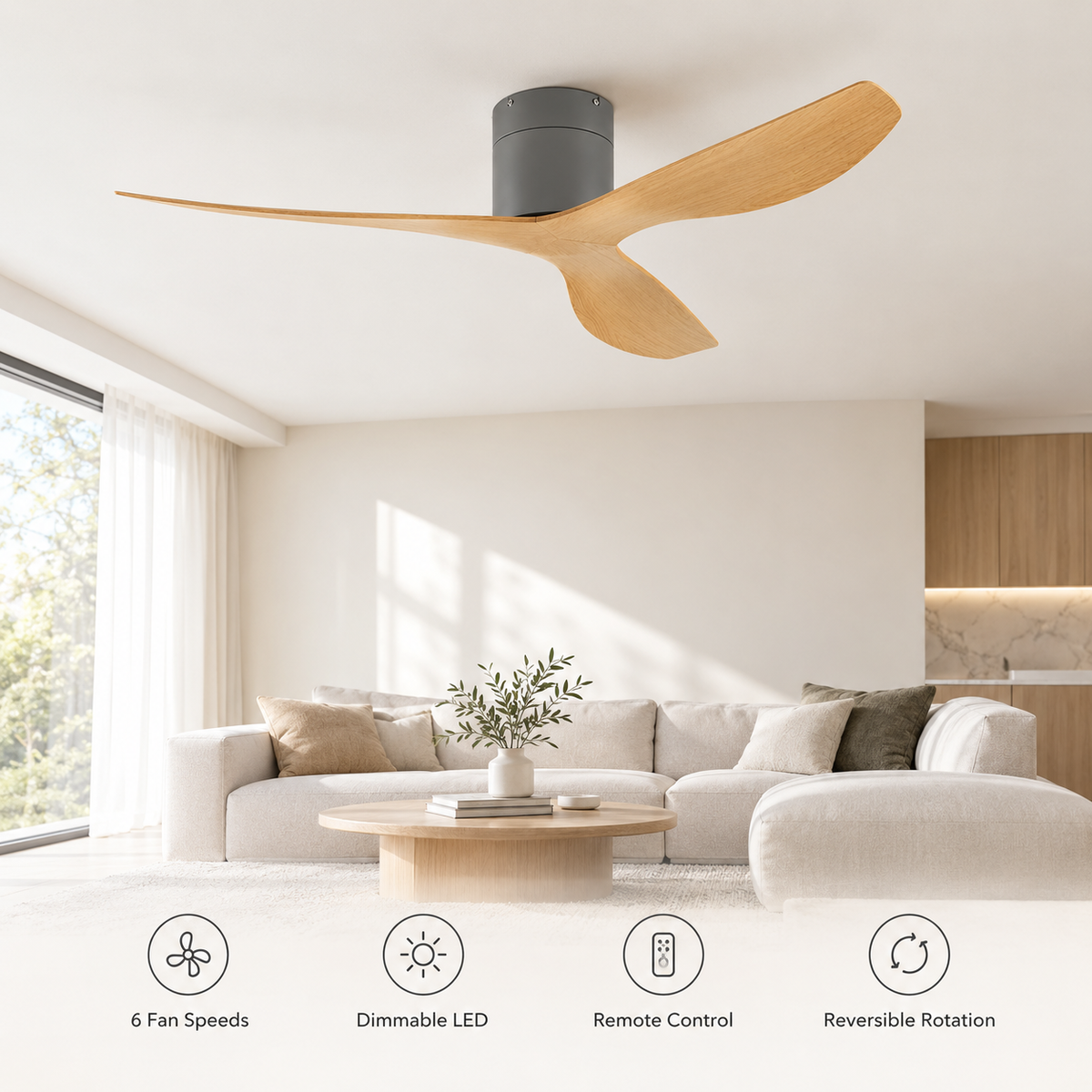 45/52 inch Modern Stylish LED Ceiling Fan with Light Remote Control 3 Blades Quiet Modern Design for Living Room Bedroom - Fonctionnalitées