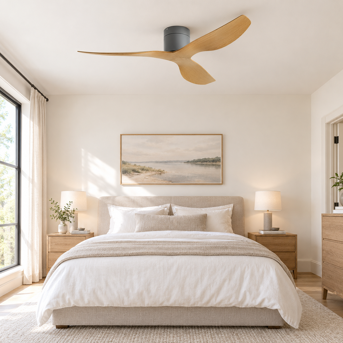 45/52 inch Modern Stylish LED Ceiling Fan with Light Remote Control 3 Blades Quiet Modern Design for Living Room Bedroom - Chambre