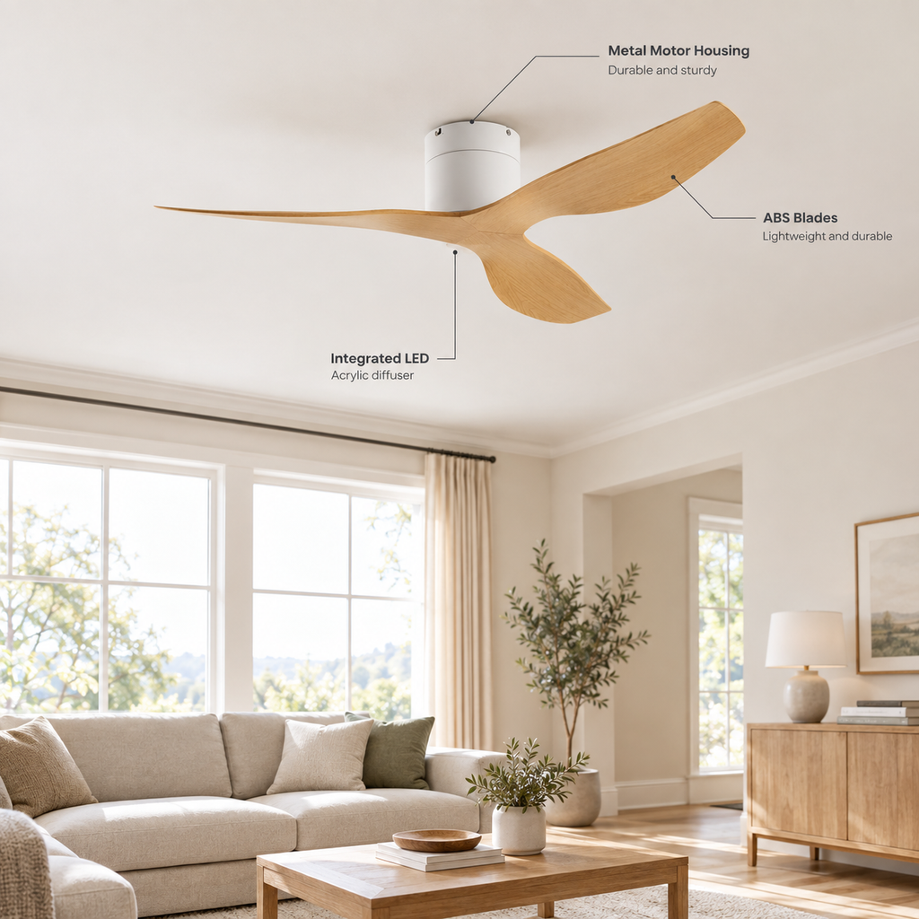 45/52 inch Modern Stylish LED Ceiling Fan with Light Remote Control 3 Blades Quiet Modern Design for Living Room Bedroom - Specs