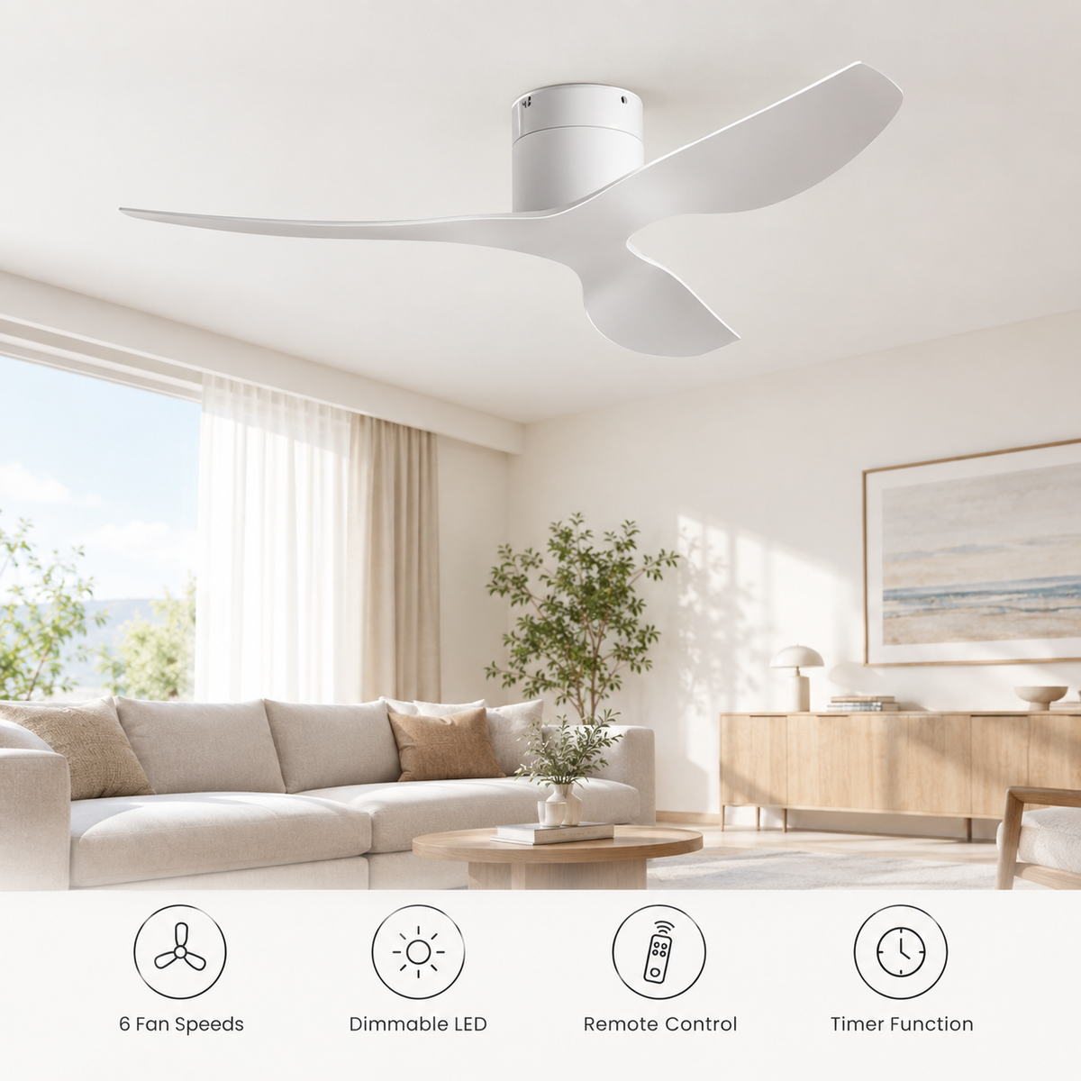 45/52 inch Modern Stylish LED Ceiling Fan with Light Remote Control 3 Blades Quiet Modern Design for Living Room Bedroom - Fonctionnalitées