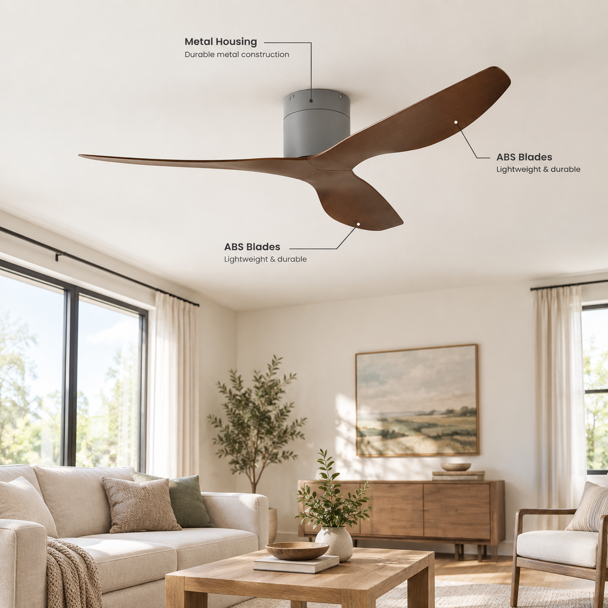 45/52 inch Modern Stylish LED Ceiling Fan with Light Remote Control 3 Blades Quiet Modern Design for Living Room Bedroom - Specs