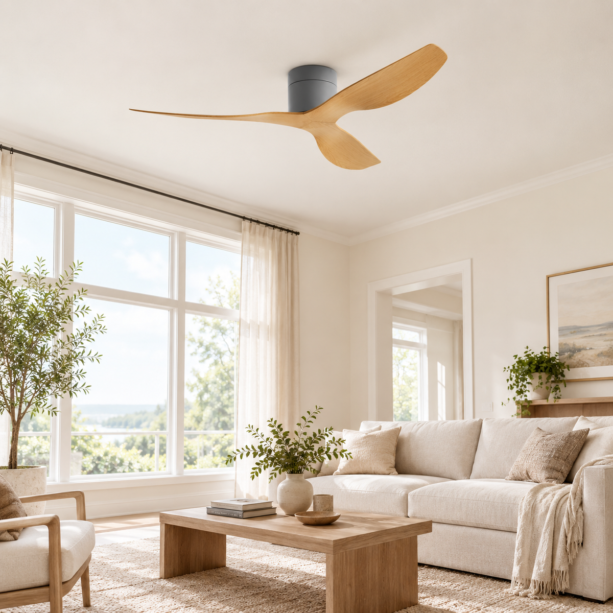 45/52 inch Modern Stylish LED Ceiling Fan with Light Remote Control 3 Blades Quiet Modern Design for Living Room Bedroom - Image 1 Image