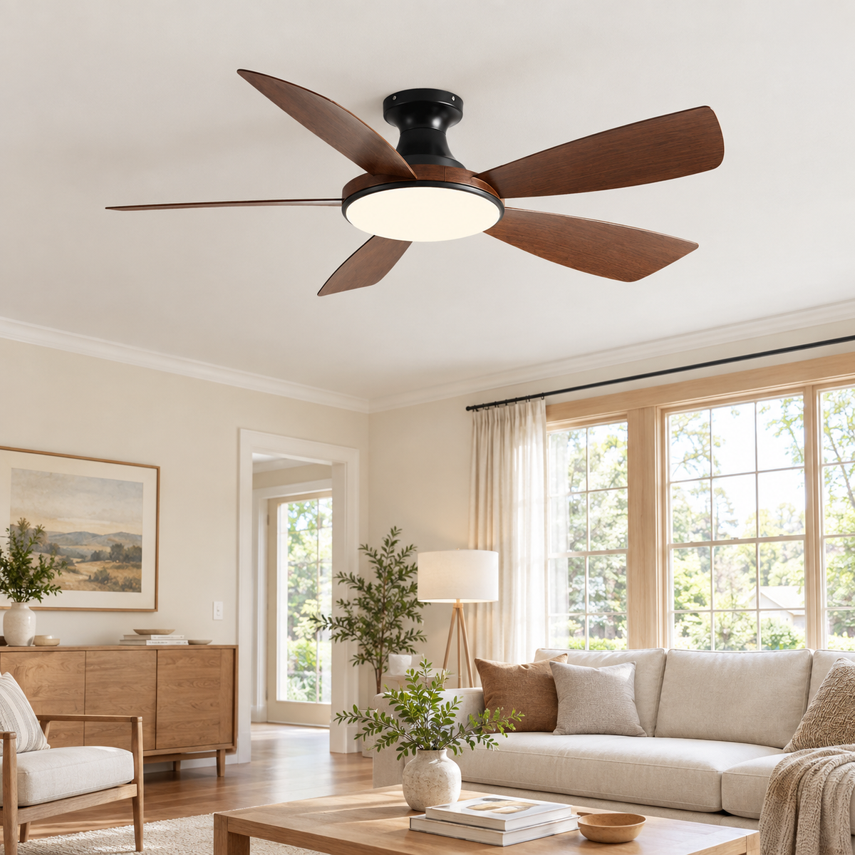 46/56Inch Low Floor Ceiling Fan Light Modern Black ABS Blade DC Remote Control Led Fan Lights Restaurant The bedroom 110V 220V - Salon