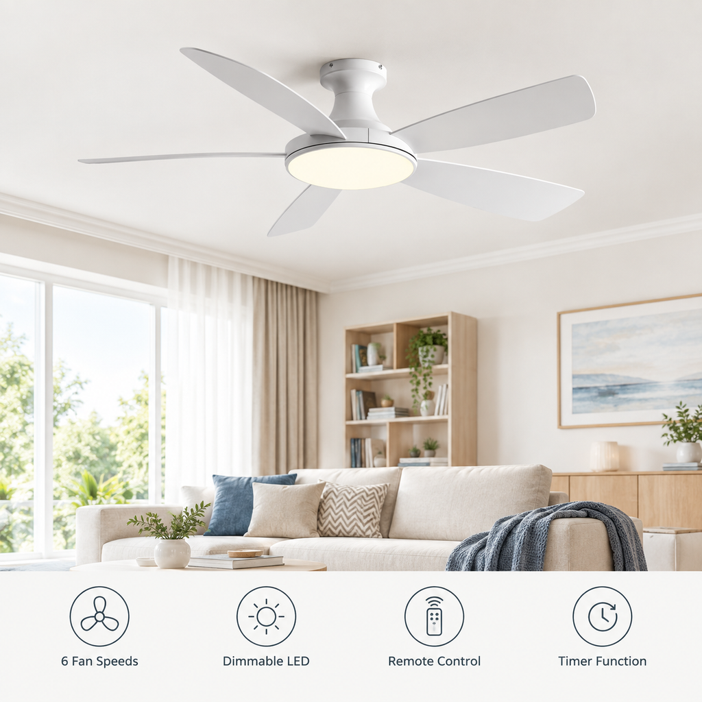 46/56Inch Low Floor Ceiling Fan Light Modern Black ABS Blade DC Remote Control Led Fan Lights Restaurant The bedroom 110V 220V - Fonctionnalitées