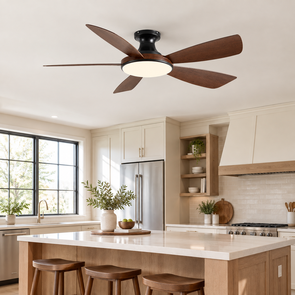 46/56Inch Low Floor Ceiling Fan Light Modern Black ABS Blade DC Remote Control Led Fan Lights Restaurant The bedroom 110V 220V - Cuisine