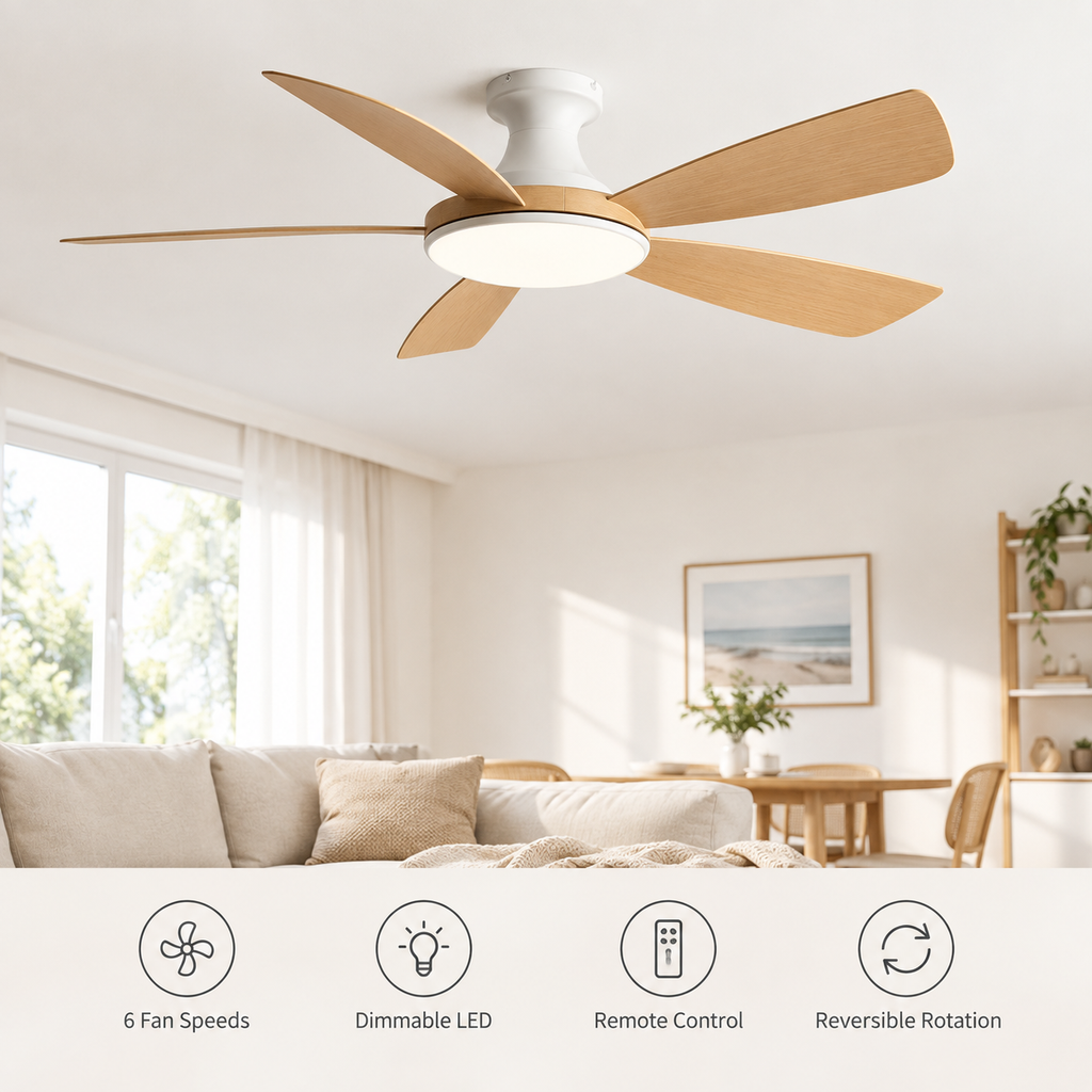 46/56Inch Low Floor Ceiling Fan Light Modern Black ABS Blade DC Remote Control Led Fan Lights Restaurant The bedroom 110V 220V - Fonctionnalitées