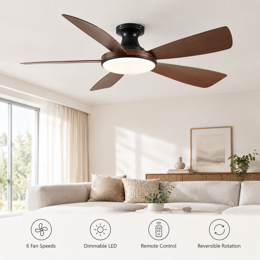 46/56Inch Low Floor Ceiling Fan Light Modern Black ABS Blade DC Remote Control Led Fan Lights Restaurant The bedroom 110V 220V - Fonctionnalitées