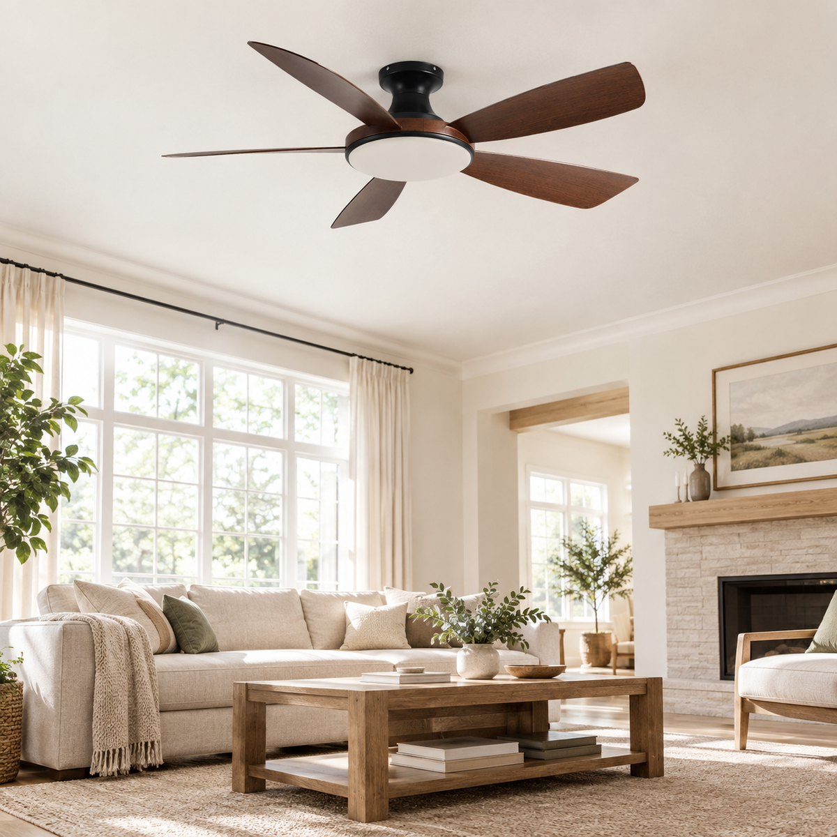 46/56Inch Low Floor Ceiling Fan Light Modern Black ABS Blade DC Remote Control Led Fan Lights Restaurant The bedroom 110V 220V - Image 1 Image