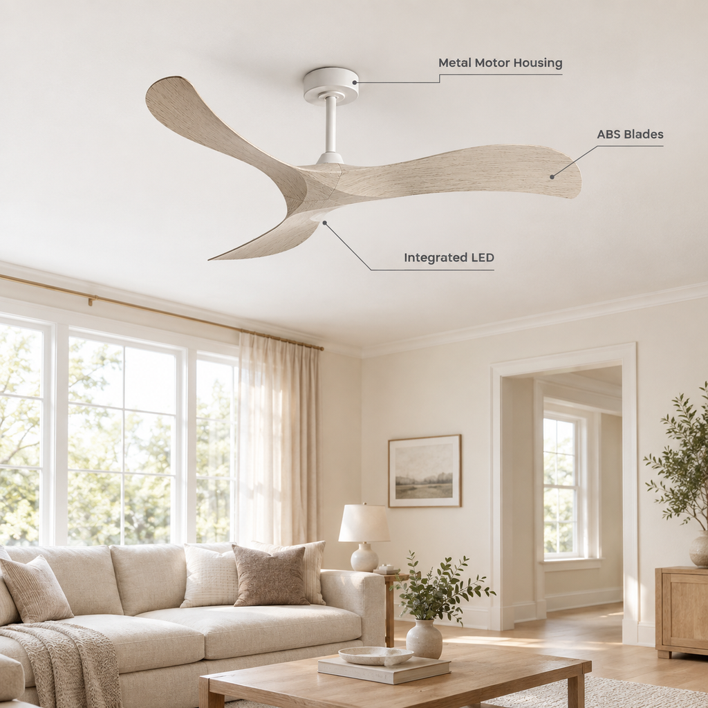 52 Inch Inverter Ceiling Fan No Light 3 ABS Blades 6 Speed Adjustable Ideal Home Ventilator for Living Room Bedroom/Hotel Office - Specs