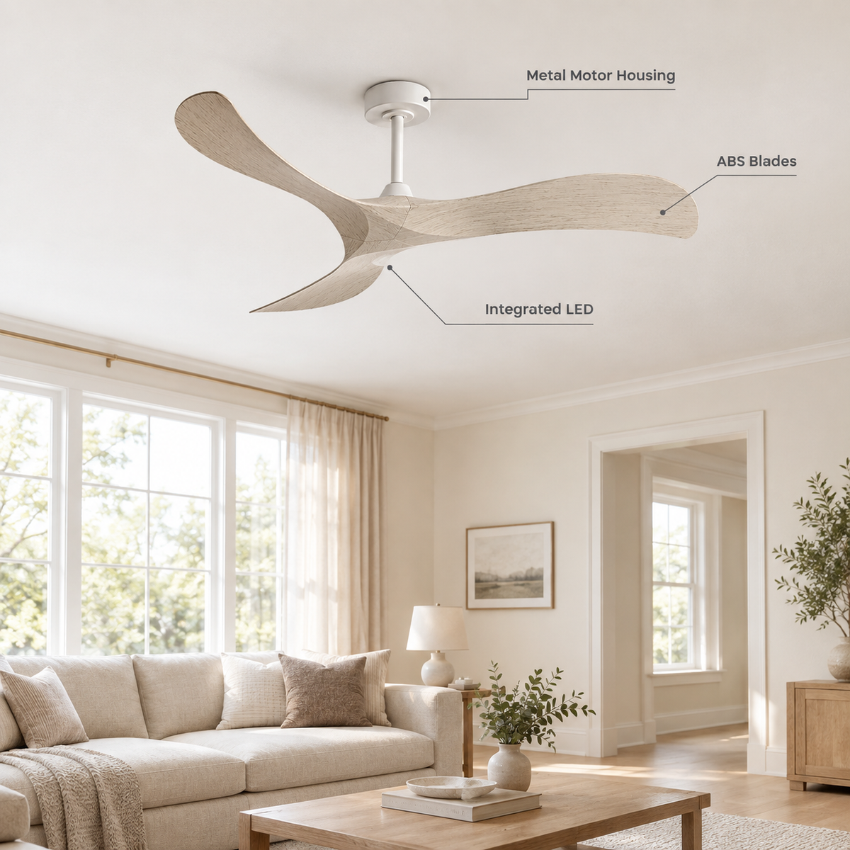 52 Inch Inverter Ceiling Fan No Light 3 ABS Blades 6 Speed Adjustable Ideal Home Ventilator for Living Room Bedroom/Hotel Office - Specs