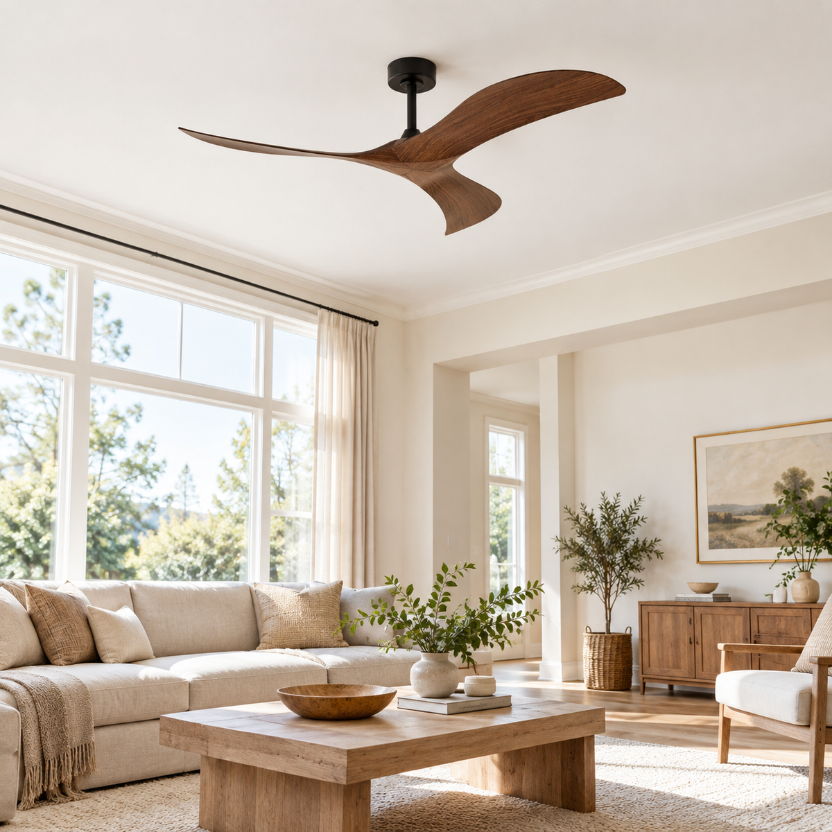 52 Inch Inverter Ceiling Fan No Light 3 ABS Blades 6 Speed Adjustable Ideal Home Ventilator for Living Room Bedroom/Hotel Office - Image 1 Image