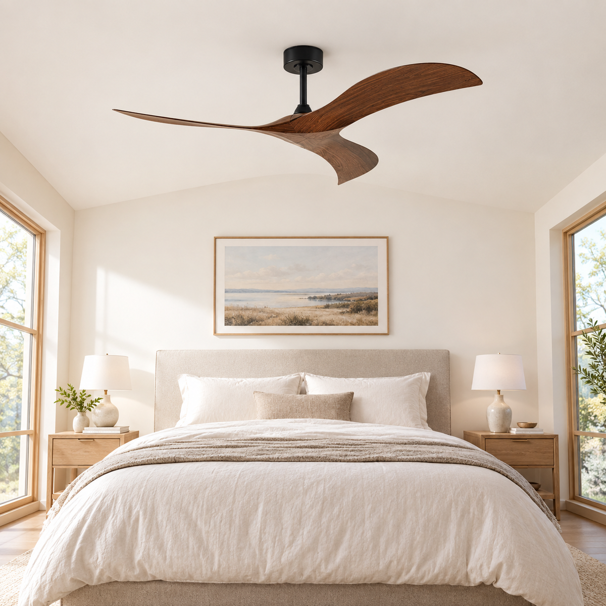 52 Inch Inverter Ceiling Fan No Light 3 ABS Blades 6 Speed Adjustable Ideal Home Ventilator for Living Room Bedroom/Hotel Office - Chambre