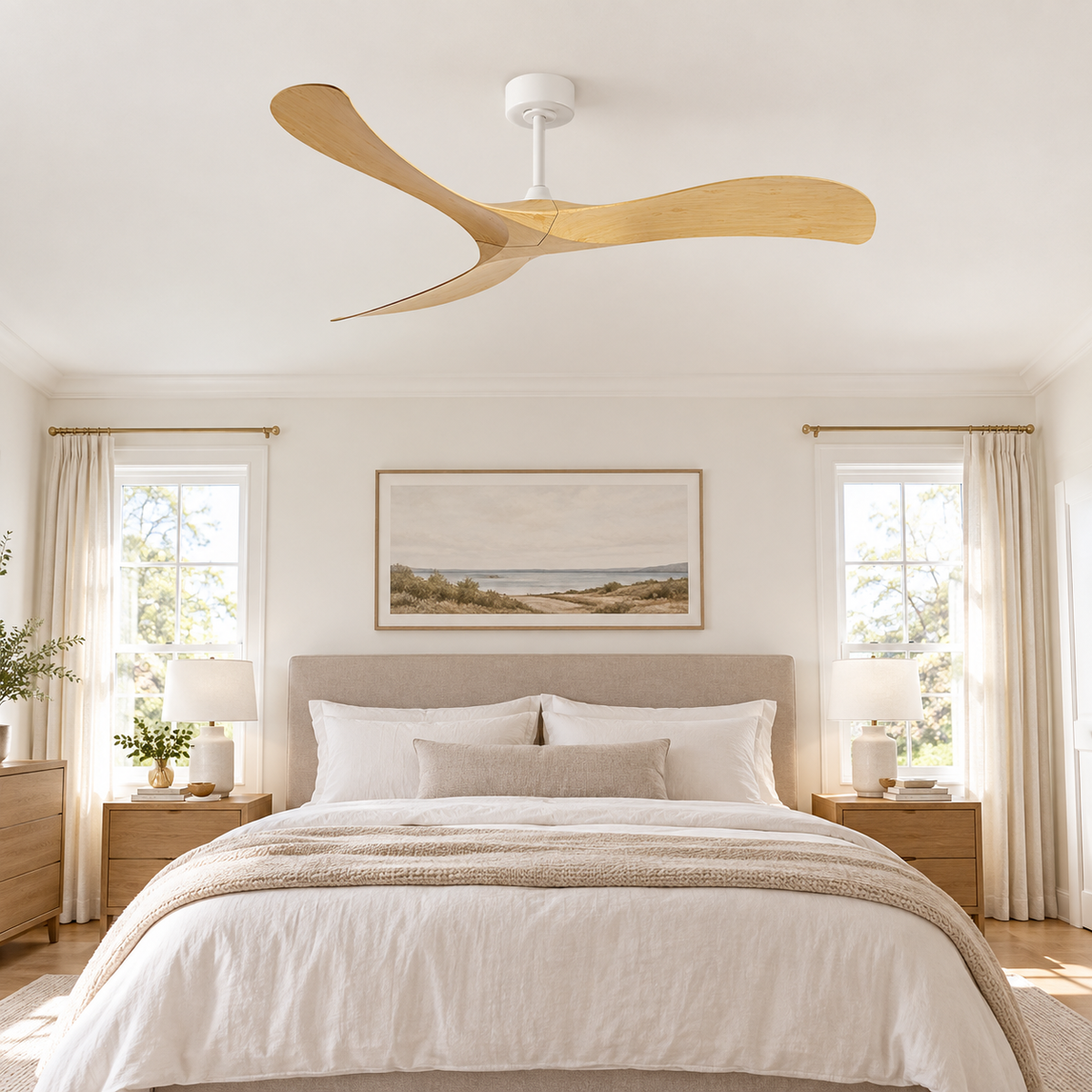 52 Inch Inverter Ceiling Fan No Light 3 ABS Blades 6 Speed Adjustable Ideal Home Ventilator for Living Room Bedroom/Hotel Office - Chambre