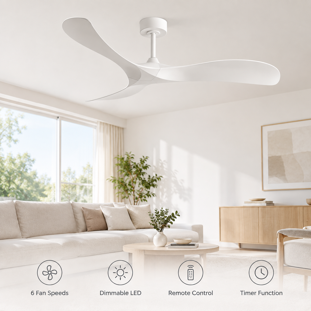 52 Inch Inverter Ceiling Fan No Light 3 ABS Blades 6 Speed Adjustable Ideal Home Ventilator for Living Room Bedroom/Hotel Office - Fonctionnalitées