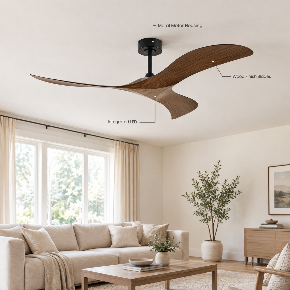52 Inch Inverter Ceiling Fan No Light 3 ABS Blades 6 Speed Adjustable Ideal Home Ventilator for Living Room Bedroom/Hotel Office - Specs