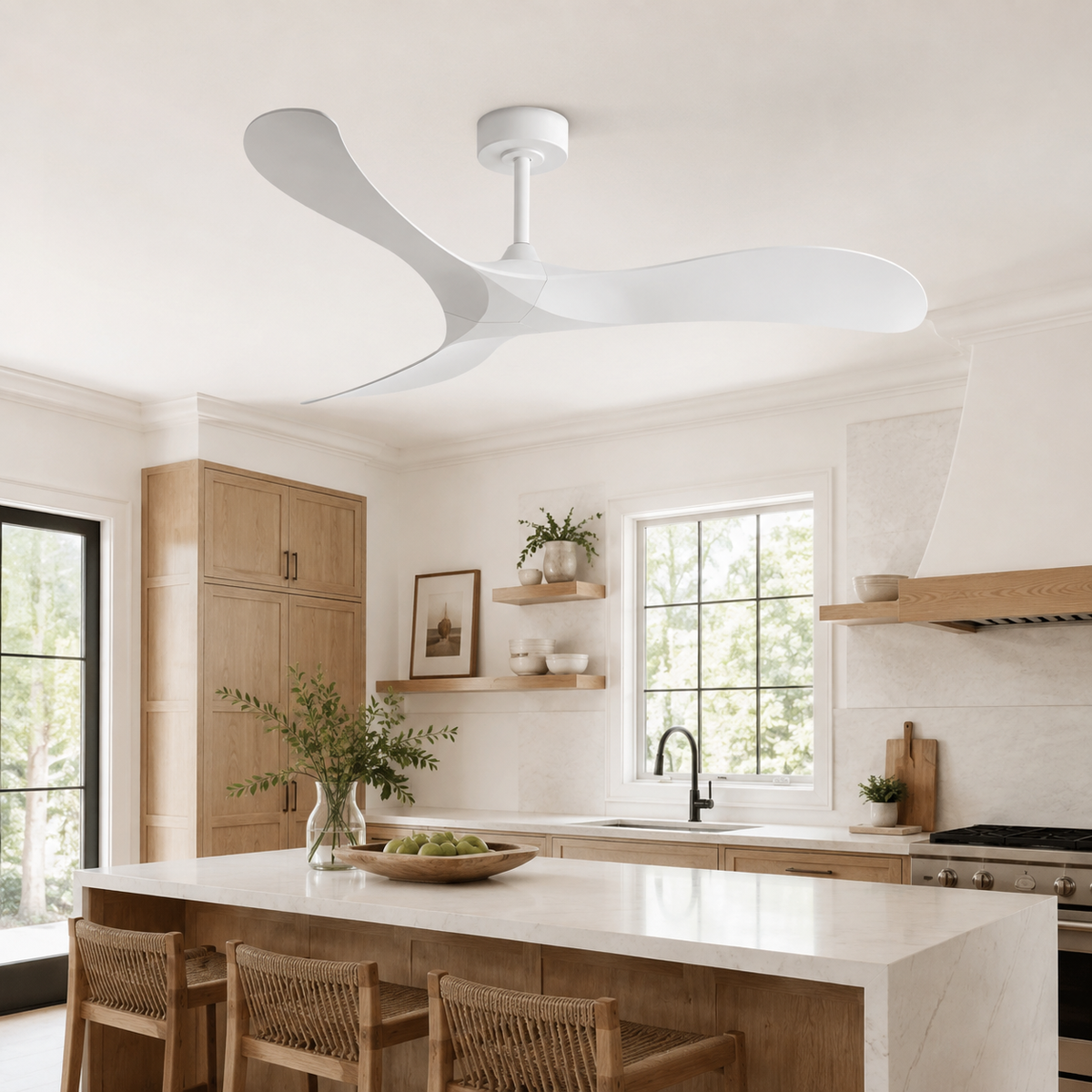 52 Inch Inverter Ceiling Fan No Light 3 ABS Blades 6 Speed Adjustable Ideal Home Ventilator for Living Room Bedroom/Hotel Office - Cuisine