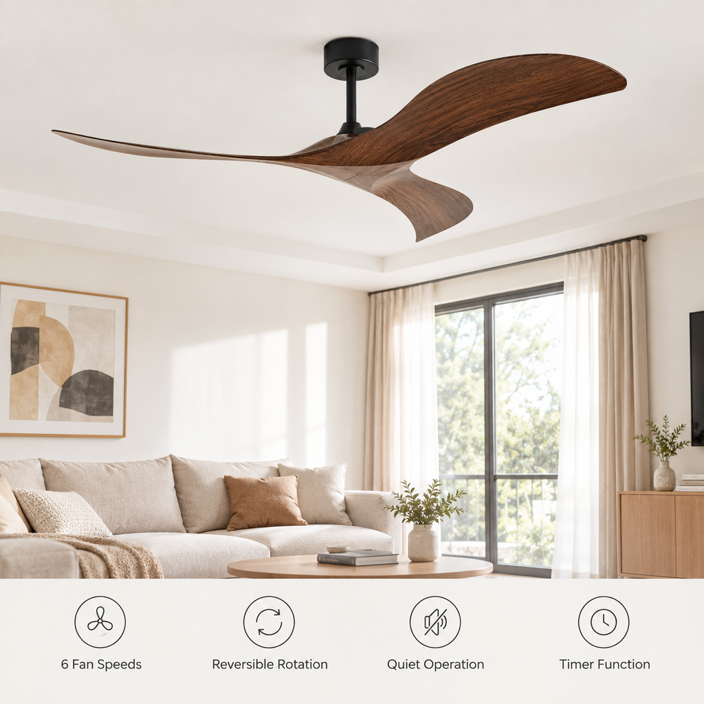 52 Inch Inverter Ceiling Fan No Light 3 ABS Blades 6 Speed Adjustable Ideal Home Ventilator for Living Room Bedroom/Hotel Office - Fonctionnalitées