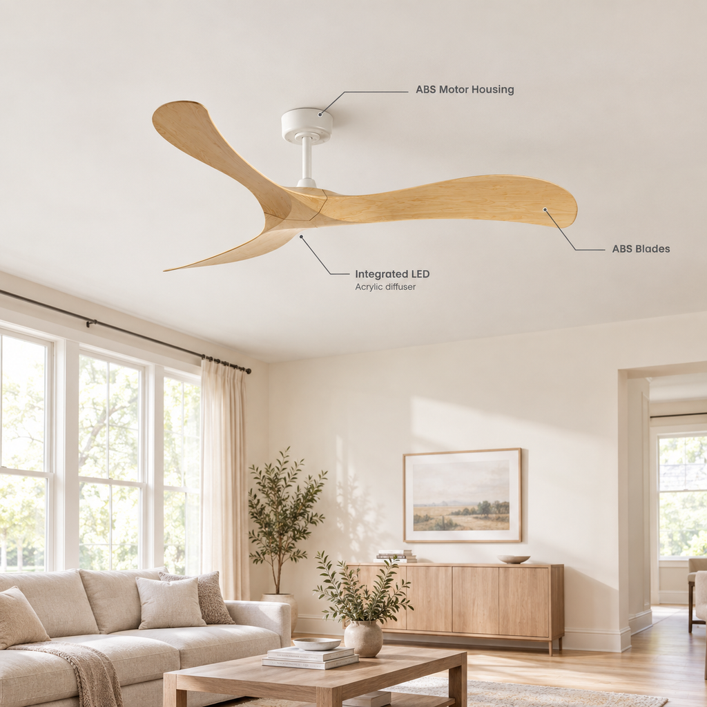 52 Inch Inverter Ceiling Fan No Light 3 ABS Blades 6 Speed Adjustable Ideal Home Ventilator for Living Room Bedroom/Hotel Office - Specs