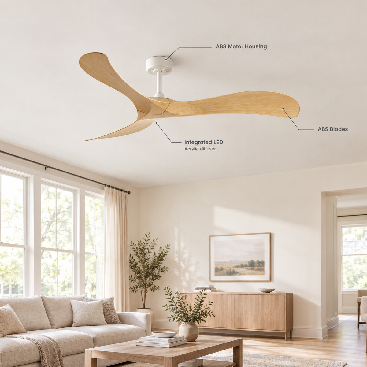 52 Inch Inverter Ceiling Fan No Light 3 ABS Blades 6 Speed Adjustable Ideal Home Ventilator for Living Room Bedroom/Hotel Office - Specs