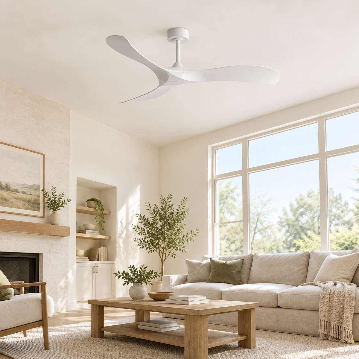 52 Inch Inverter Ceiling Fan No Light 3 ABS Blades 6 Speed Adjustable Ideal Home Ventilator for Living Room Bedroom/Hotel Office - Image 1 Image