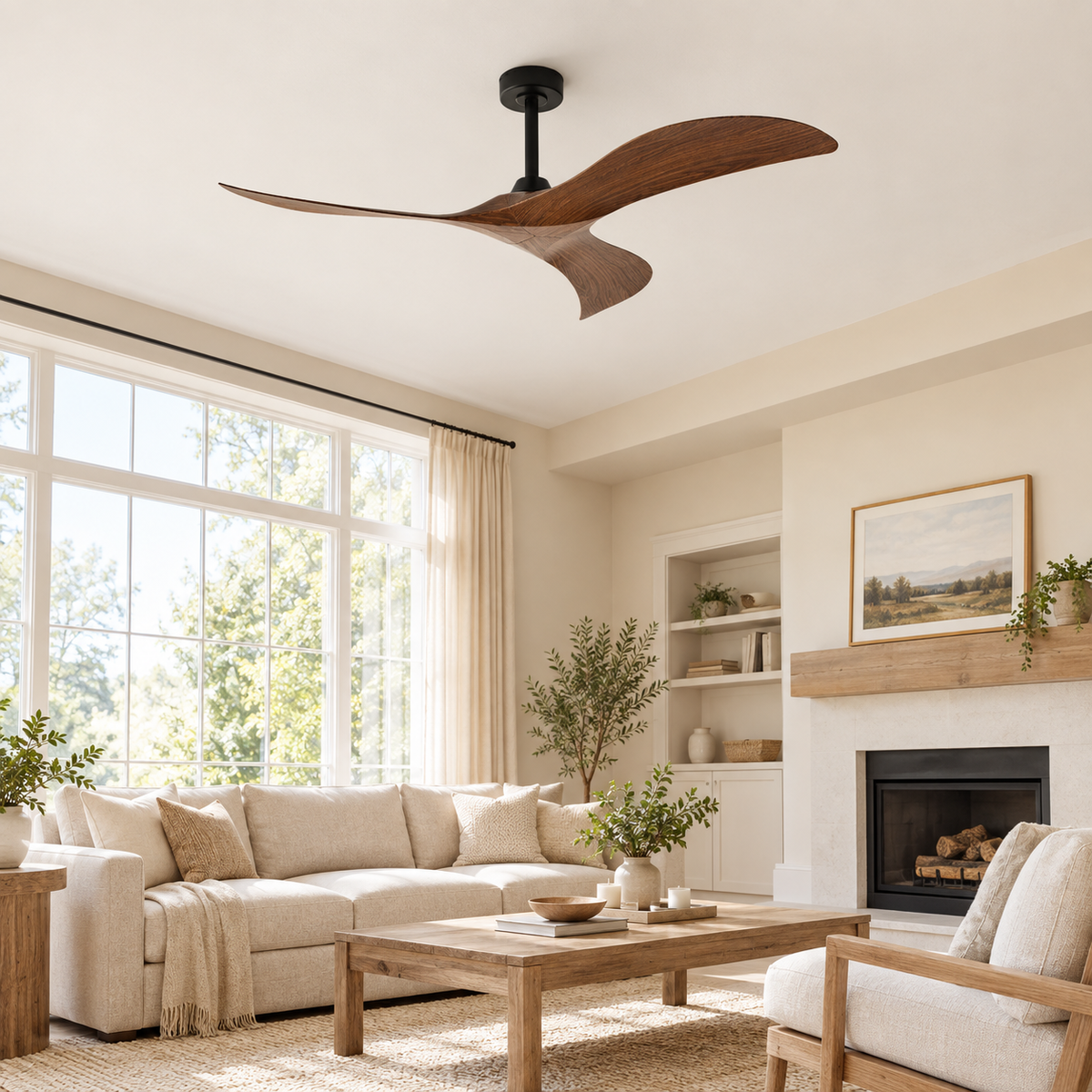52 Inch Inverter Ceiling Fan No Light 3 ABS Blades 6 Speed Adjustable Ideal Home Ventilator for Living Room Bedroom/Hotel Office - Image 1 Image