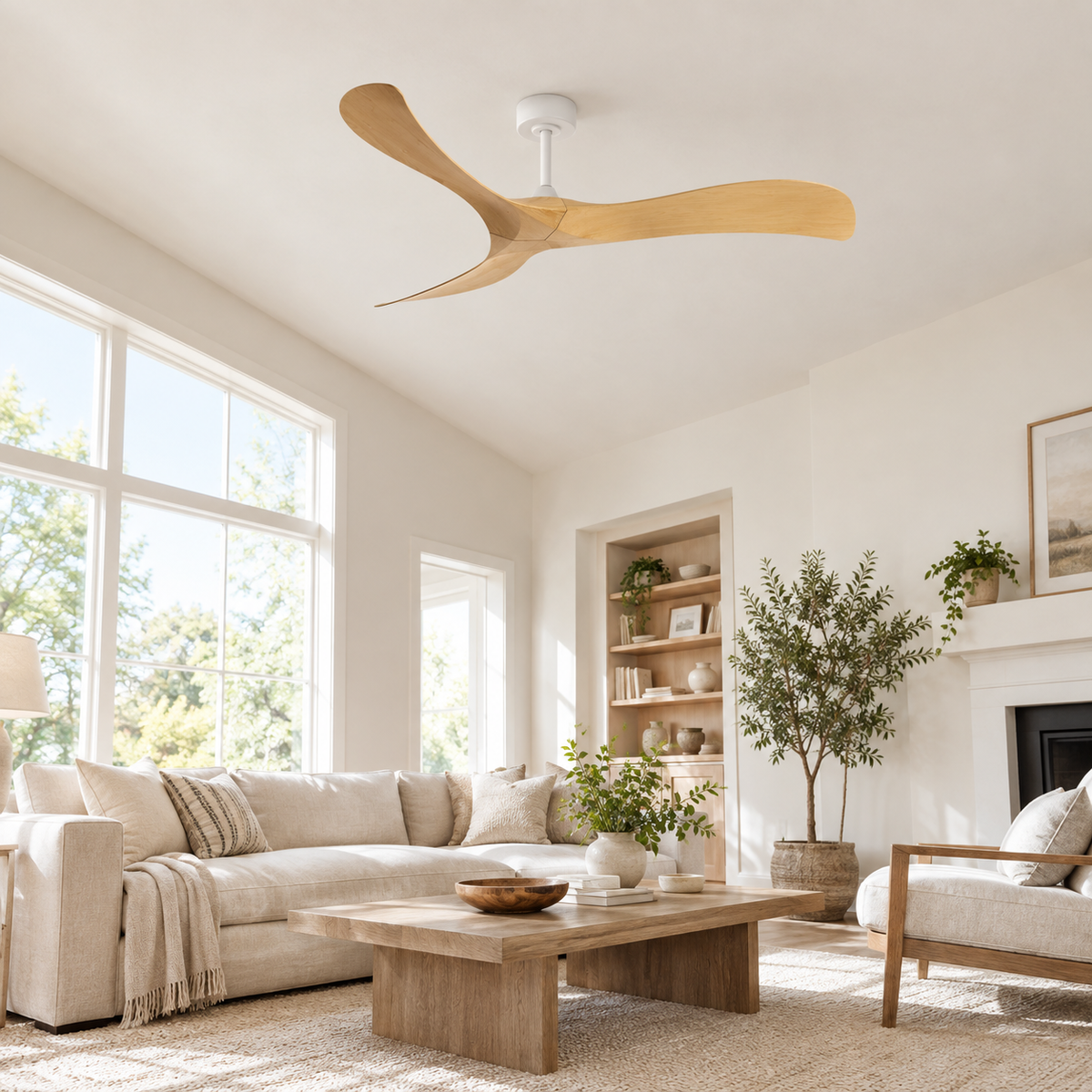 52 Inch Inverter Ceiling Fan No Light 3 ABS Blades 6 Speed Adjustable Ideal Home Ventilator for Living Room Bedroom/Hotel Office - Image 1 Image