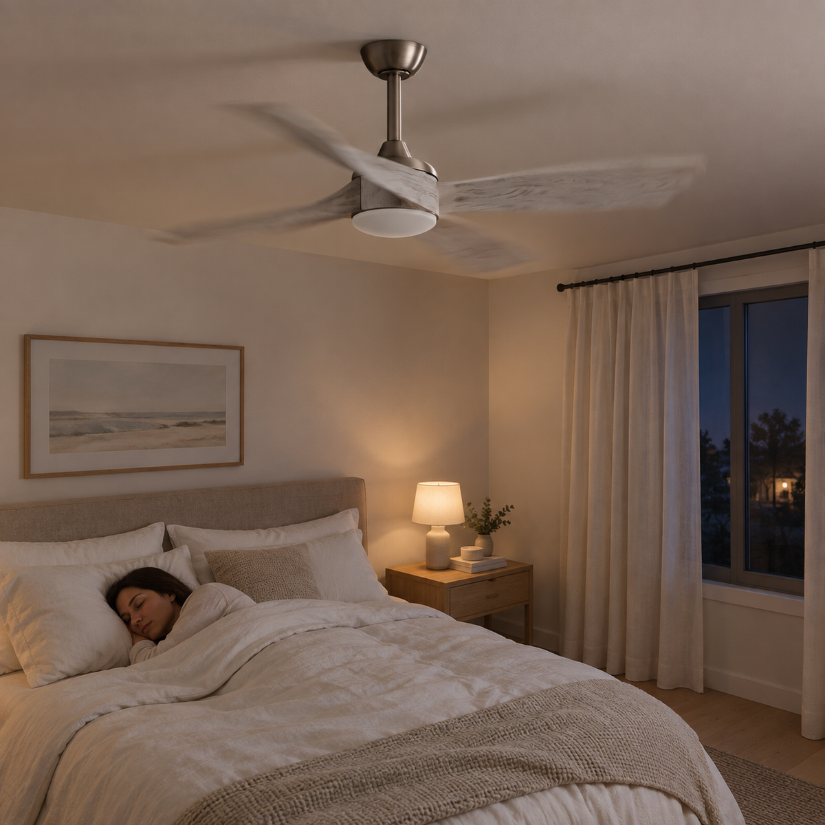52 Inch Inverter DC Motor Ceiling Fan with Light and Remote Modern 3 Solid Wood Blades Ceiling Fan, 6 Speeds 5500CFM - Image 2 Image