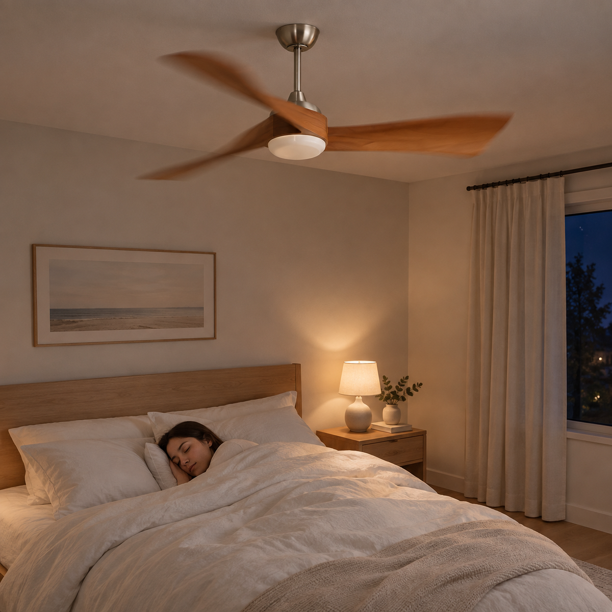 52 Inch Inverter DC Motor Ceiling Fan with Light and Remote Modern 3 Solid Wood Blades Ceiling Fan, 6 Speeds 5500CFM - Image 2 Image