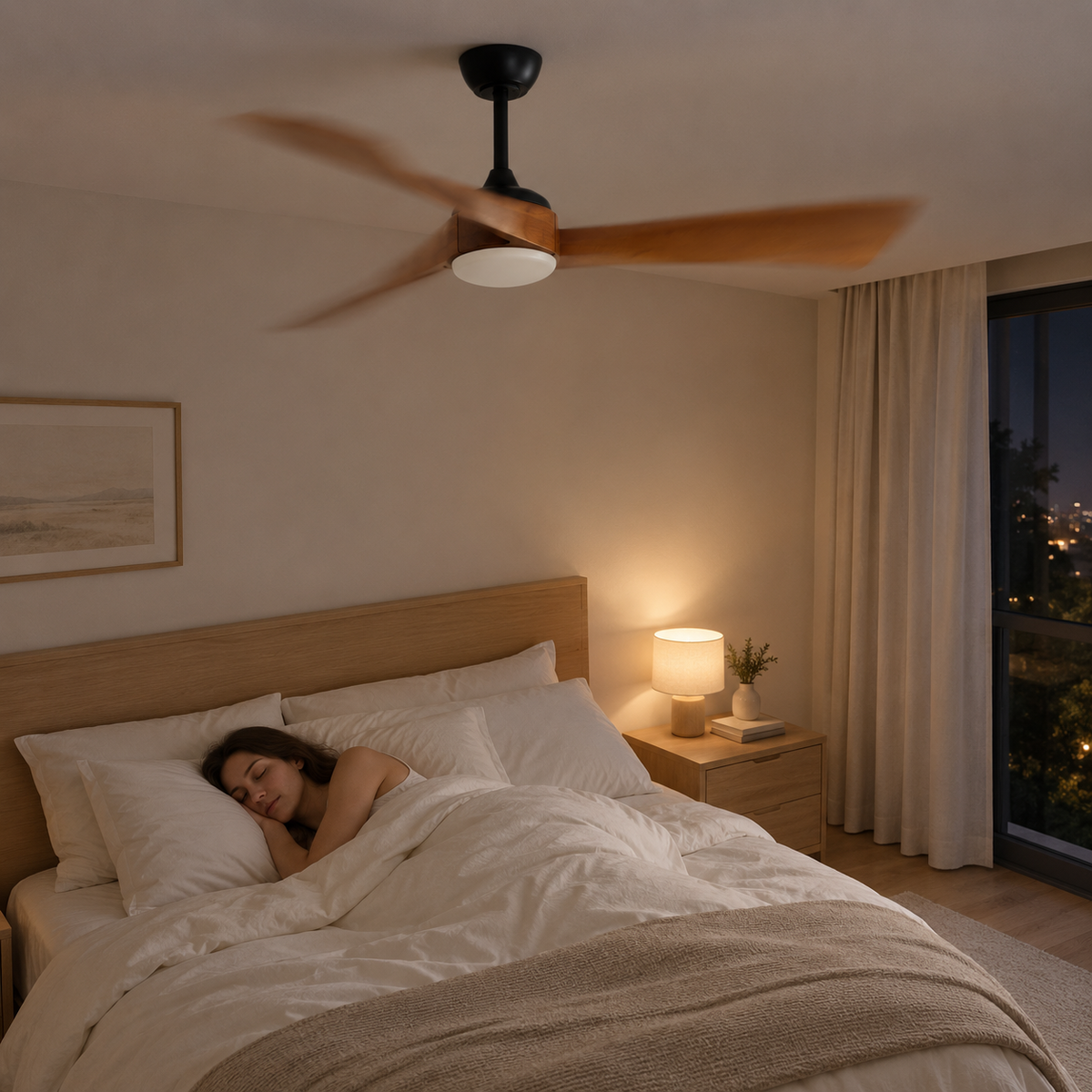 52 Inch Inverter DC Motor Ceiling Fan with Light and Remote Modern 3 Solid Wood Blades Ceiling Fan, 6 Speeds 5500CFM - Image 2 Image