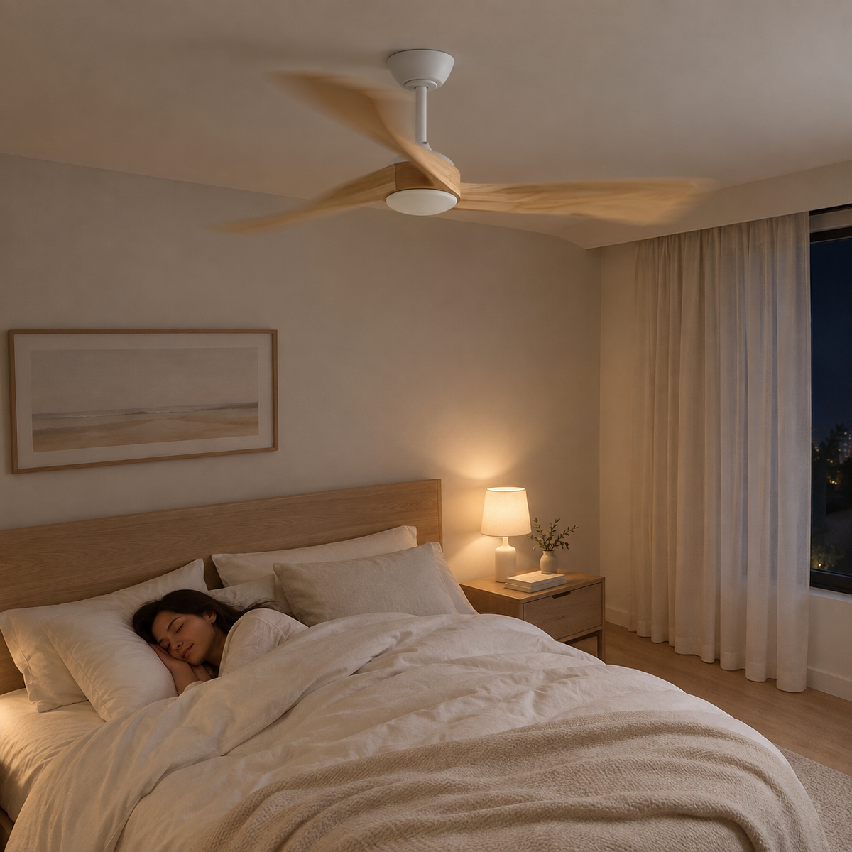 52 Inch Inverter DC Motor Ceiling Fan with Light and Remote Modern 3 Solid Wood Blades Ceiling Fan, 6 Speeds 5500CFM - Image 2 Image