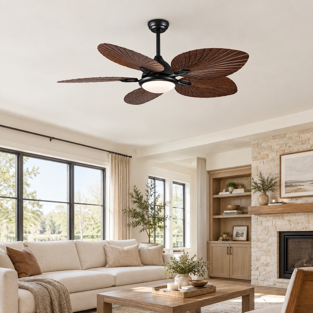 52in Industrial Ceiling Fan with Light with Remote Vintage Ceiling Fan Lamp with 5 Blades for Kitchen Dining Room Living Room - Salon