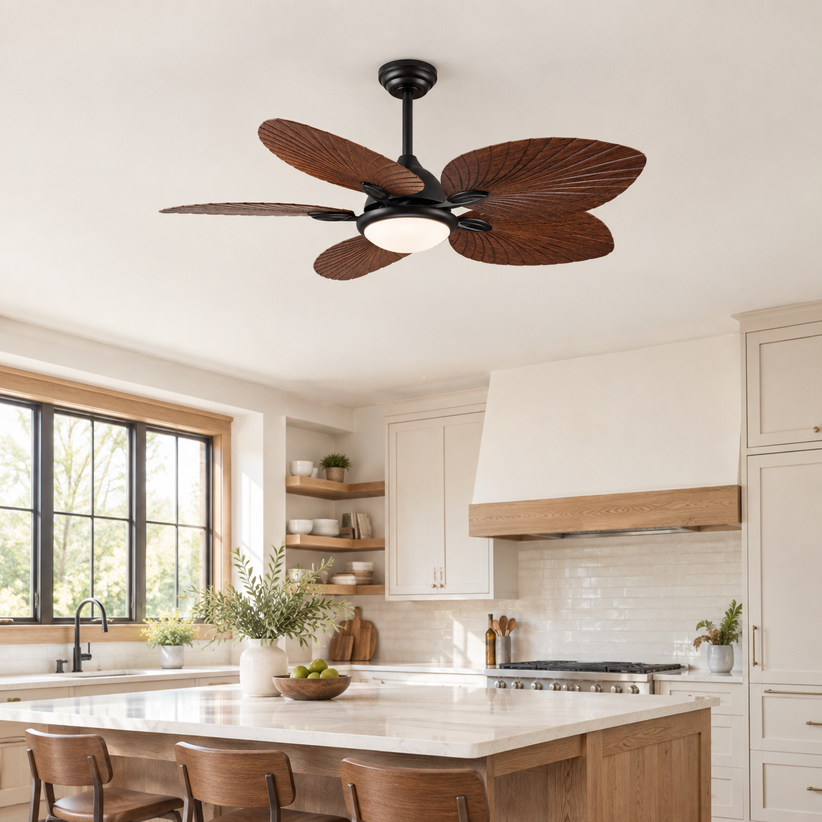 52in Industrial Ceiling Fan with Light with Remote Vintage Ceiling Fan Lamp with 5 Blades for Kitchen Dining Room Living Room - Cuisine