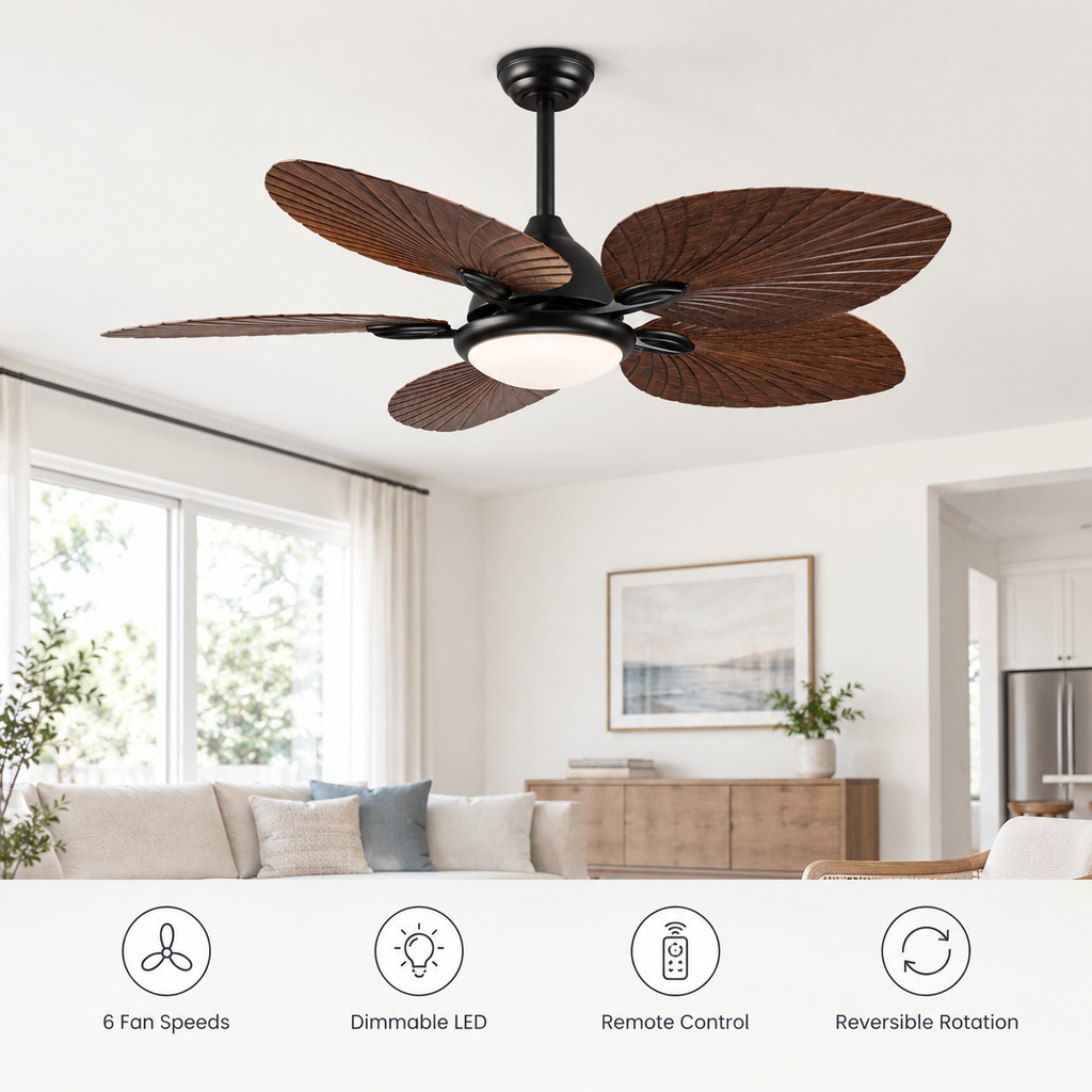 52in Industrial Ceiling Fan with Light with Remote Vintage Ceiling Fan Lamp with 5 Blades for Kitchen Dining Room Living Room - Fonctionnalitées