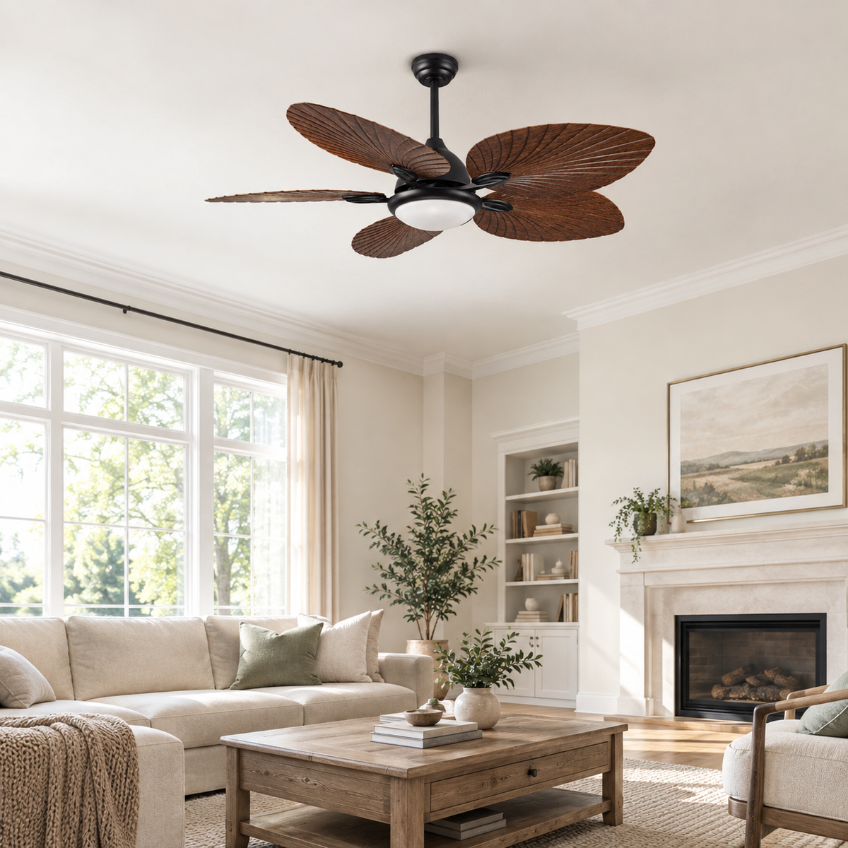 52in Industrial Ceiling Fan with Light with Remote Vintage Ceiling Fan Lamp with 5 Blades for Kitchen Dining Room Living Room - Image 1 Image