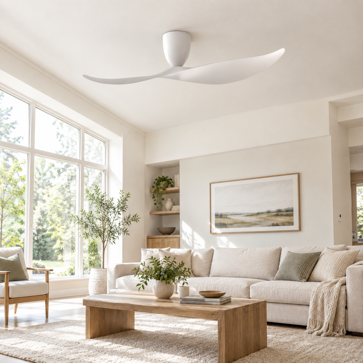 FUMANJIA 52 inch Ceiling Fan No Light  DC Motor 6-Speed Remote Control 2-Blade for Indoor Home Office Summer Winter Reversible - Image 1 Image