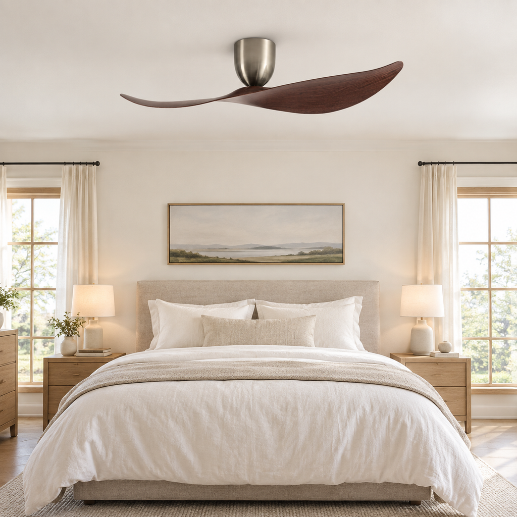 FUMANJIA 52 inch Ceiling Fan No Light  DC Motor 6-Speed Remote Control 2-Blade for Indoor Home Office Summer Winter Reversible - Chambre