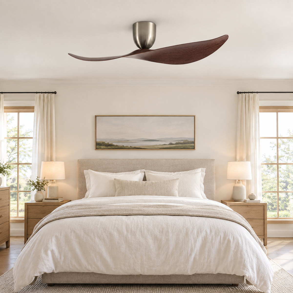 FUMANJIA 52 inch Ceiling Fan No Light  DC Motor 6-Speed Remote Control 2-Blade for Indoor Home Office Summer Winter Reversible - Chambre